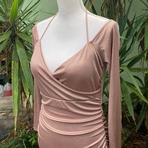 Bronze Metallic Ruched Dress